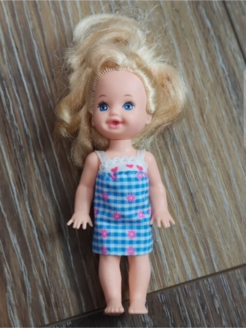 Vintage Kelly Barbie Doll Blue Gingham Dress